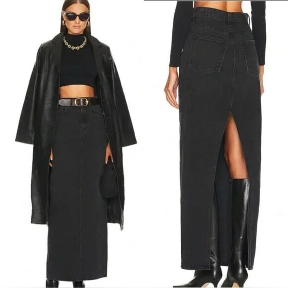 Grlfrnd The Amara Maxi Black Skirt Denim Pencil Size XS - Picture 1 of 10